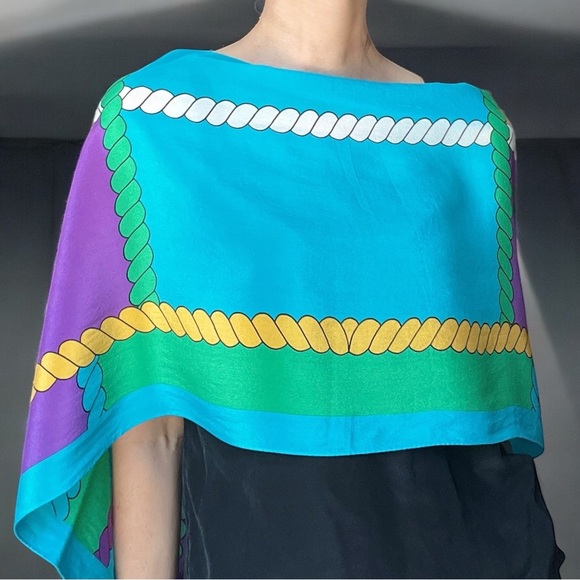 VTG 80s Adrienne Vittadini Colorful Silk Scarf Headscarf Oblong Handrolled 15x64 - Picture 1 of 11